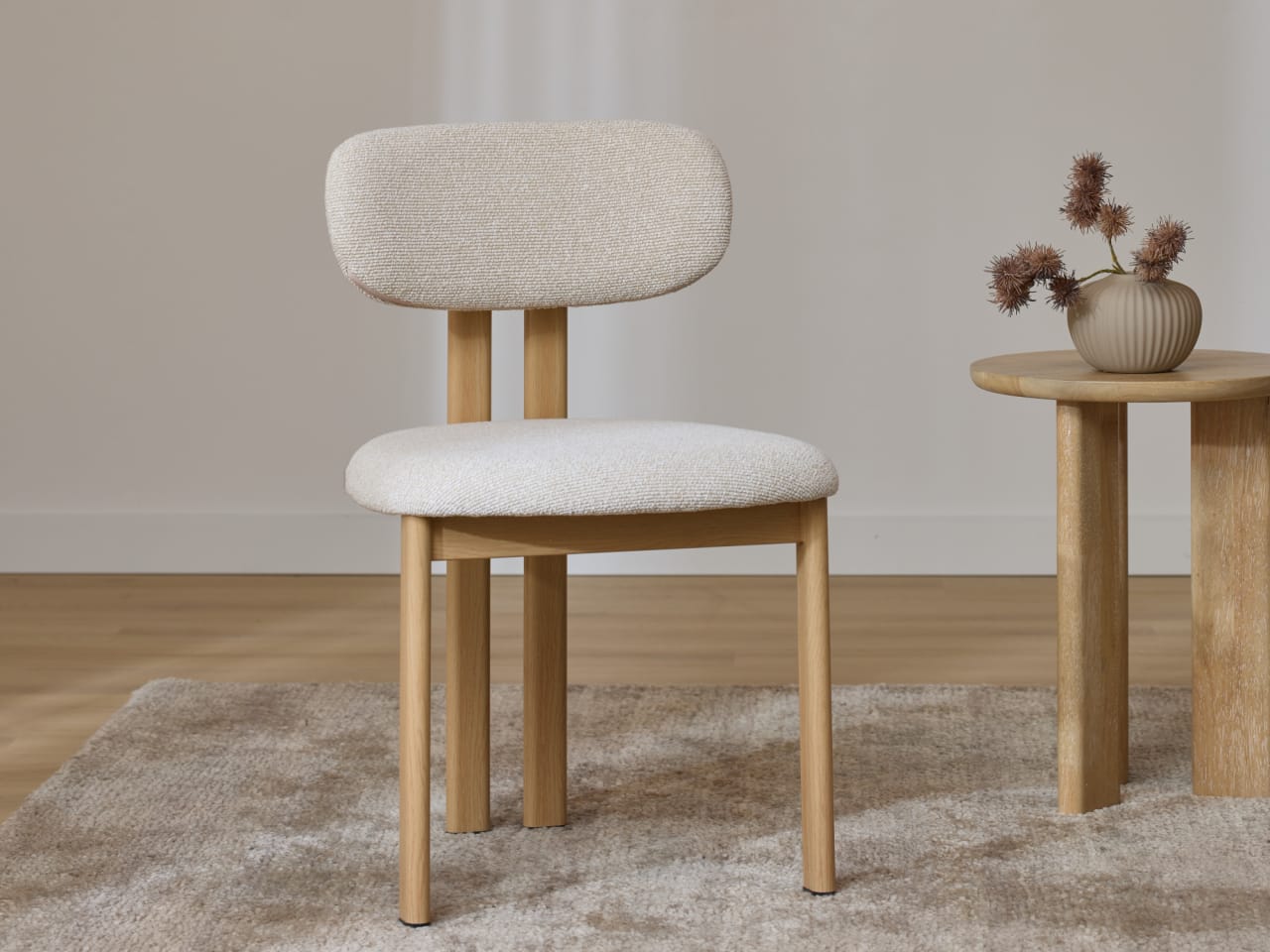 Florida Dining Chair | Natural Frame | Beige Fabric