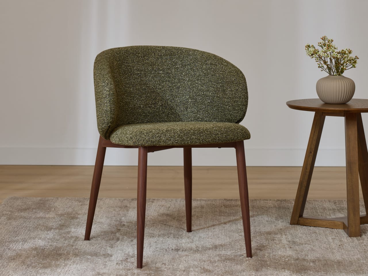 Vogue Dining Chair | Walnut Frame | Olive Green Fabric
