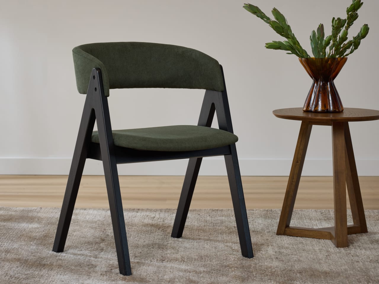 Gaudi Hardwood Dining Chair | Black | Green Fabric