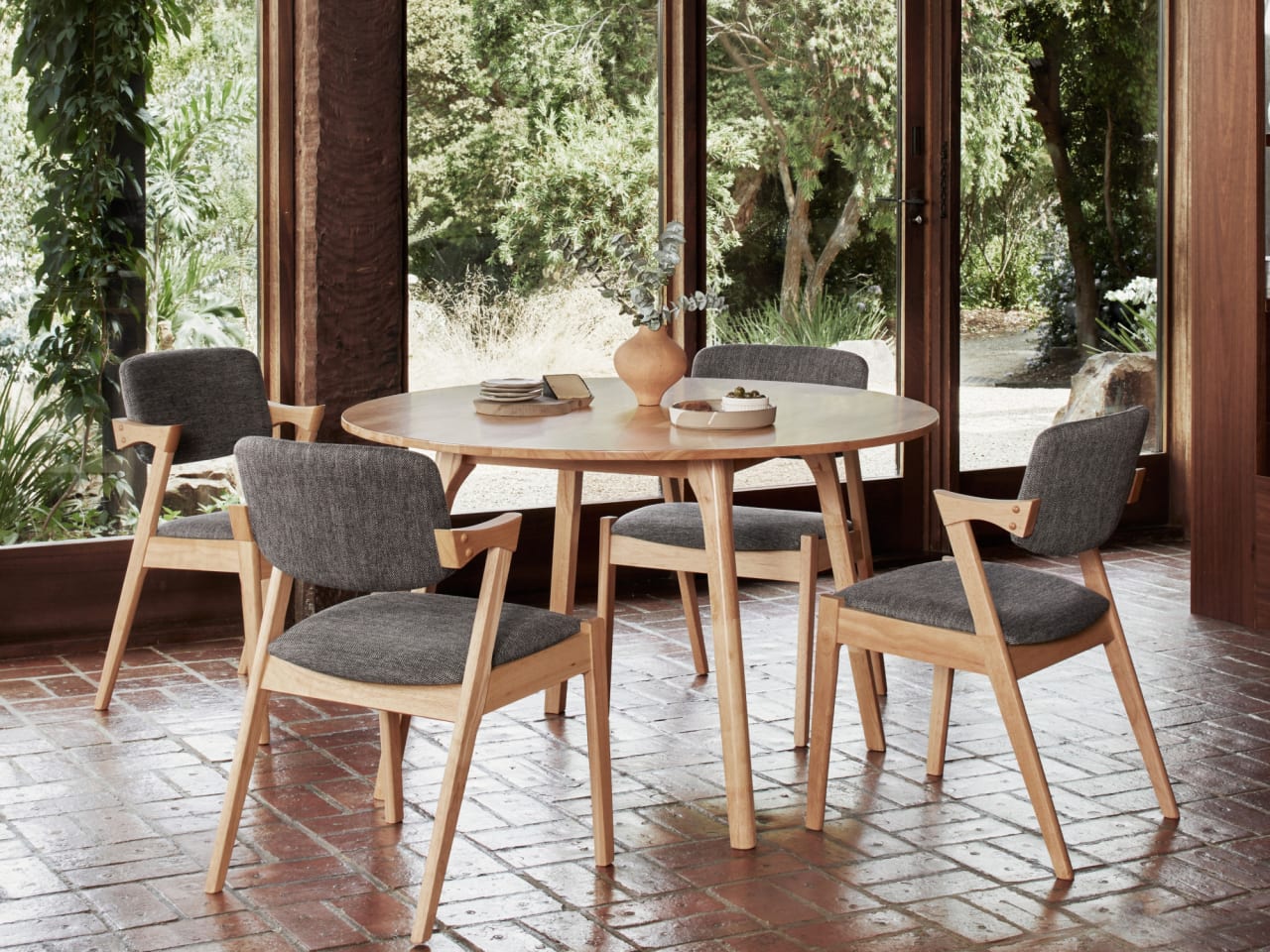 Franki 5PCE Natural Hardwood Dining Set | Charcoal Fabric
