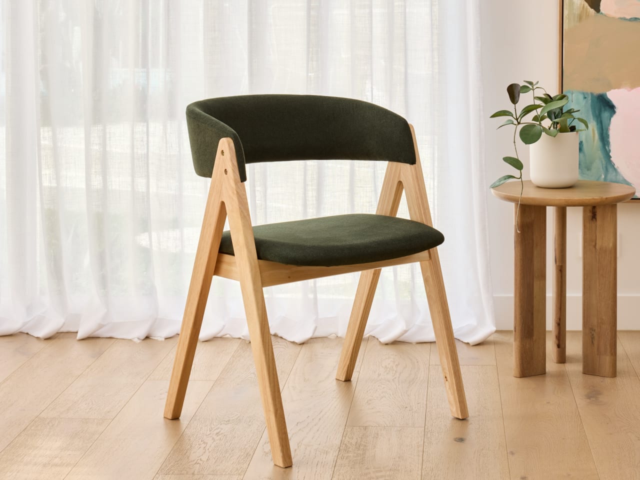 Gaudi Hardwood Dining Chair | Natural | Green Fabric
