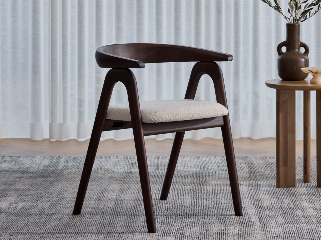 Manor Hardwood Dining Chair | Arabica Walnut | Boucle Fabric