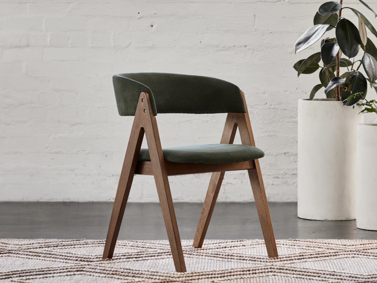 Gaudi Hardwood Dining Chair | Rustic Walnut | Green Fabric