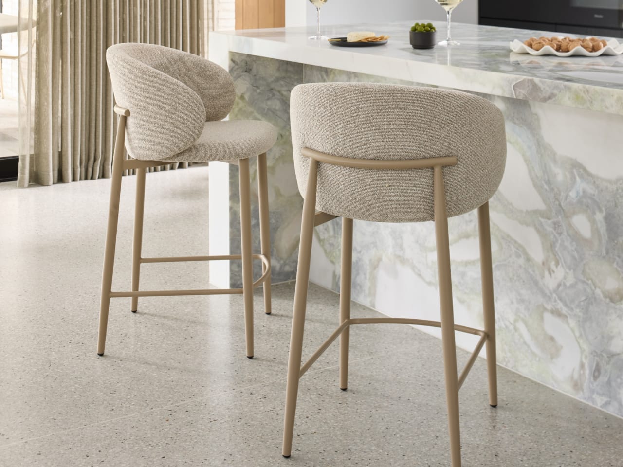 Vogue Counter Stool | Taupe Frame | Latte Beige Fabric