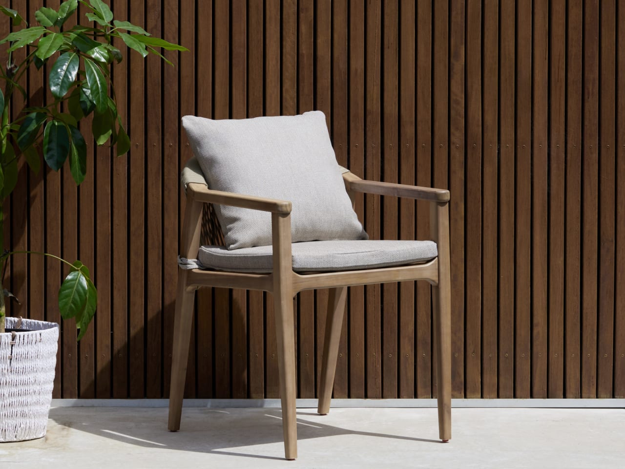 Caracas Acacia Outdoor Dining Chair | Light Brown Fabric