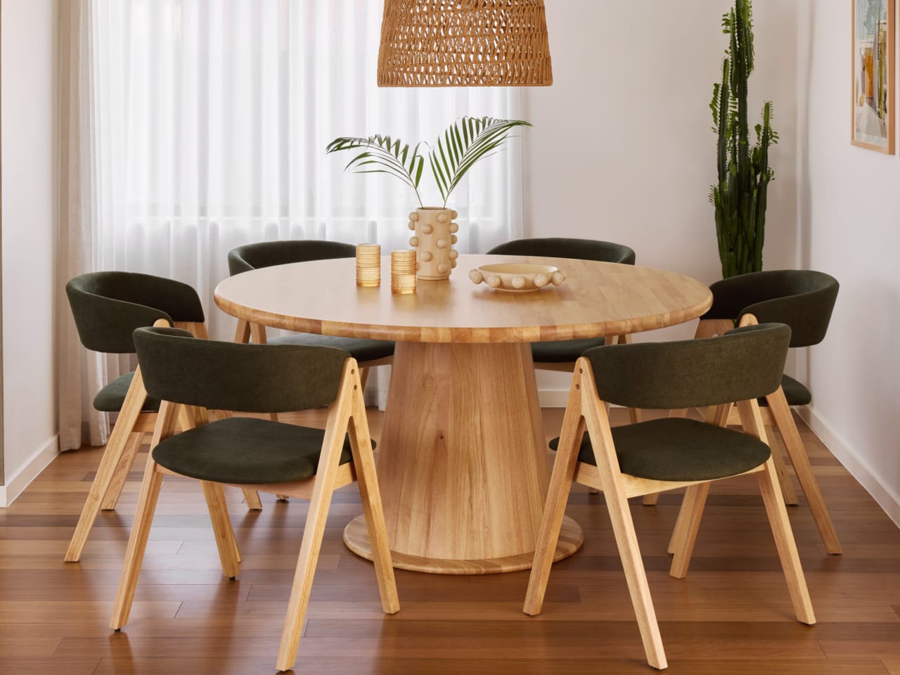 Maui 7PCE Hardwood Dining Set | Natural | Green