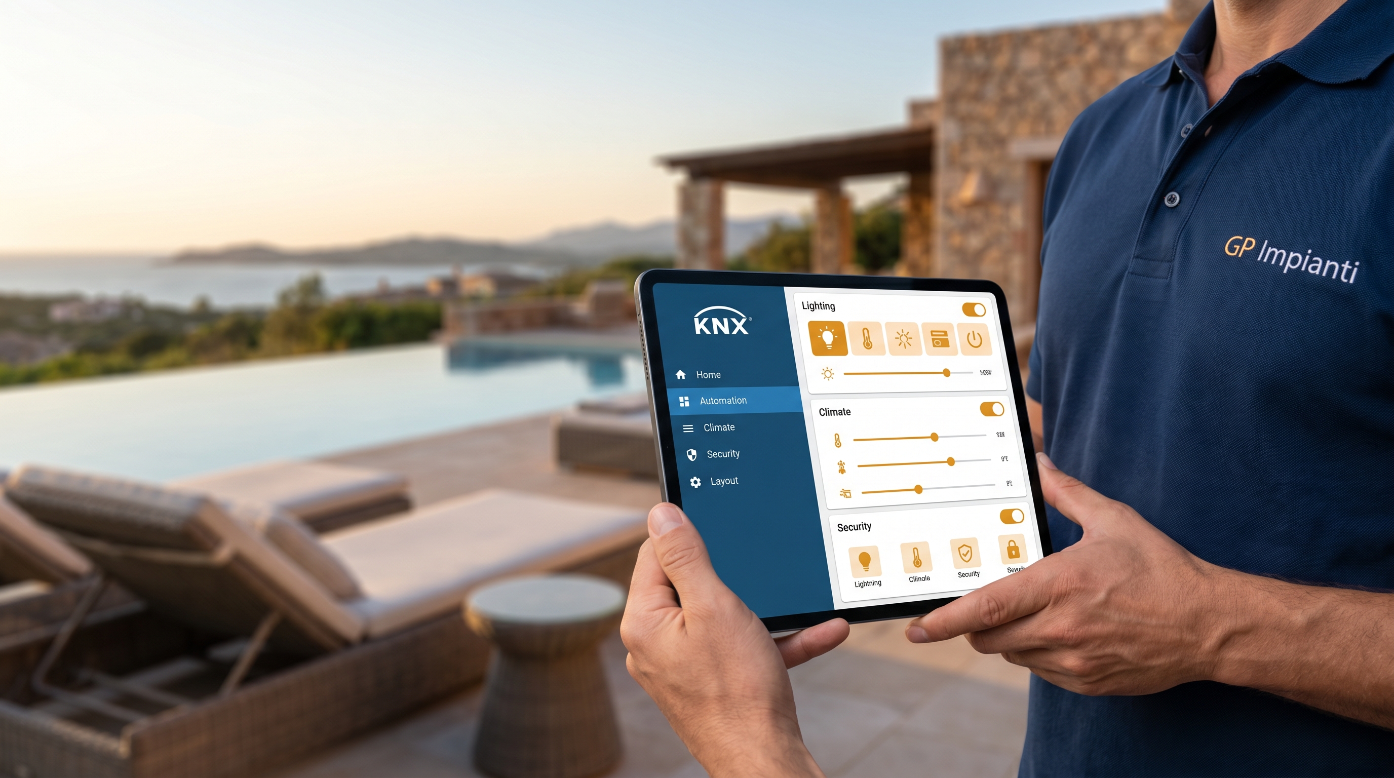 Fotovoltaico e domotica KNX ville Porto Cervo: integrazione energie rinnovabili e automazione building Costa Smeralda - GP Impianti