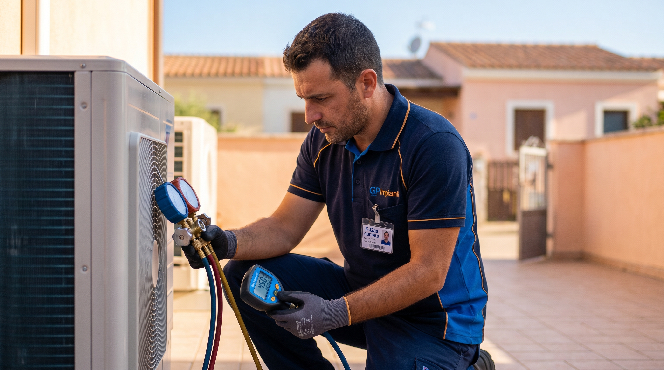 Tecnico GP Impianti durante manutenzione condizionatore a Olbia