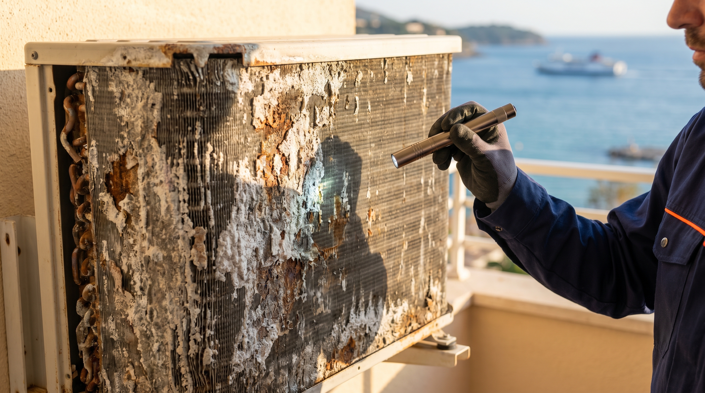 Unita esterna condizionatore corrosa da salsedine a Pittulongu Olbia