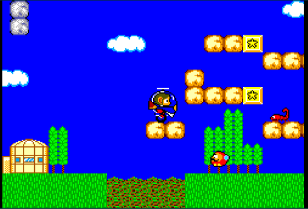 Los daruma, además de ser el mismo sprite que en Chico Osito - Teddy Boy , recuerdan un poco a Opa Opa. En este escenario se nota la inspiración de Bola de Drac subyacente detrás de Alejandro el Niño.