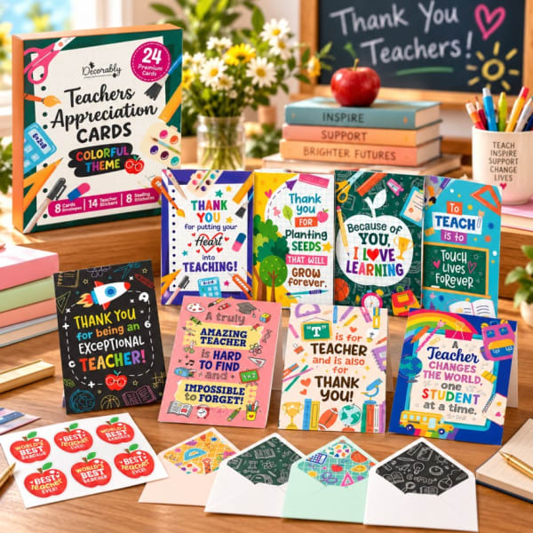 Decorably 24-Pack Teacher Appreciation Thank You Cards