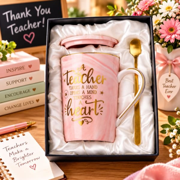 Pink Marble Best Teacher Mug Gift Set