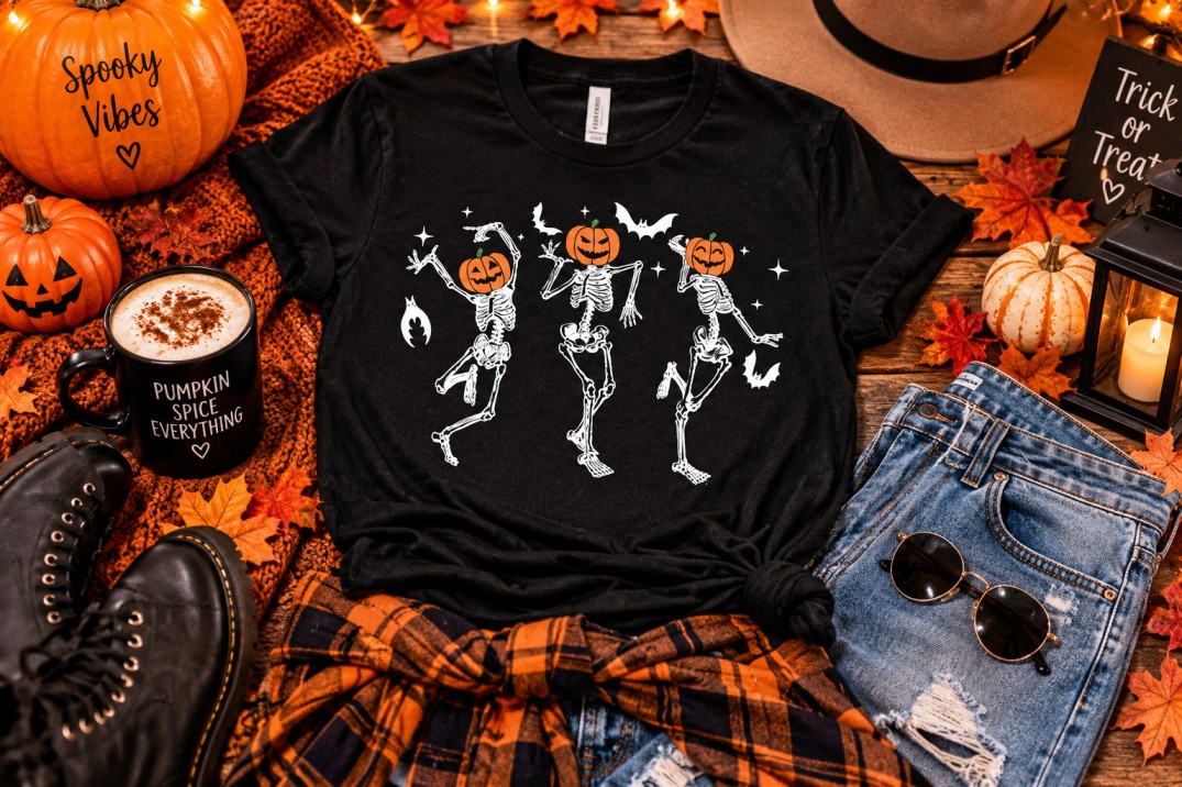 Dancing Skeleton Halloween Graphic Tee