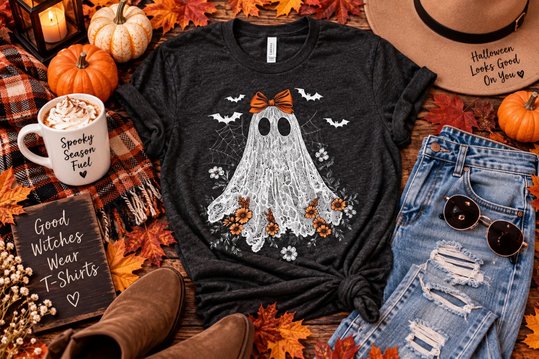Cute Lace Ghost Halloween Tee