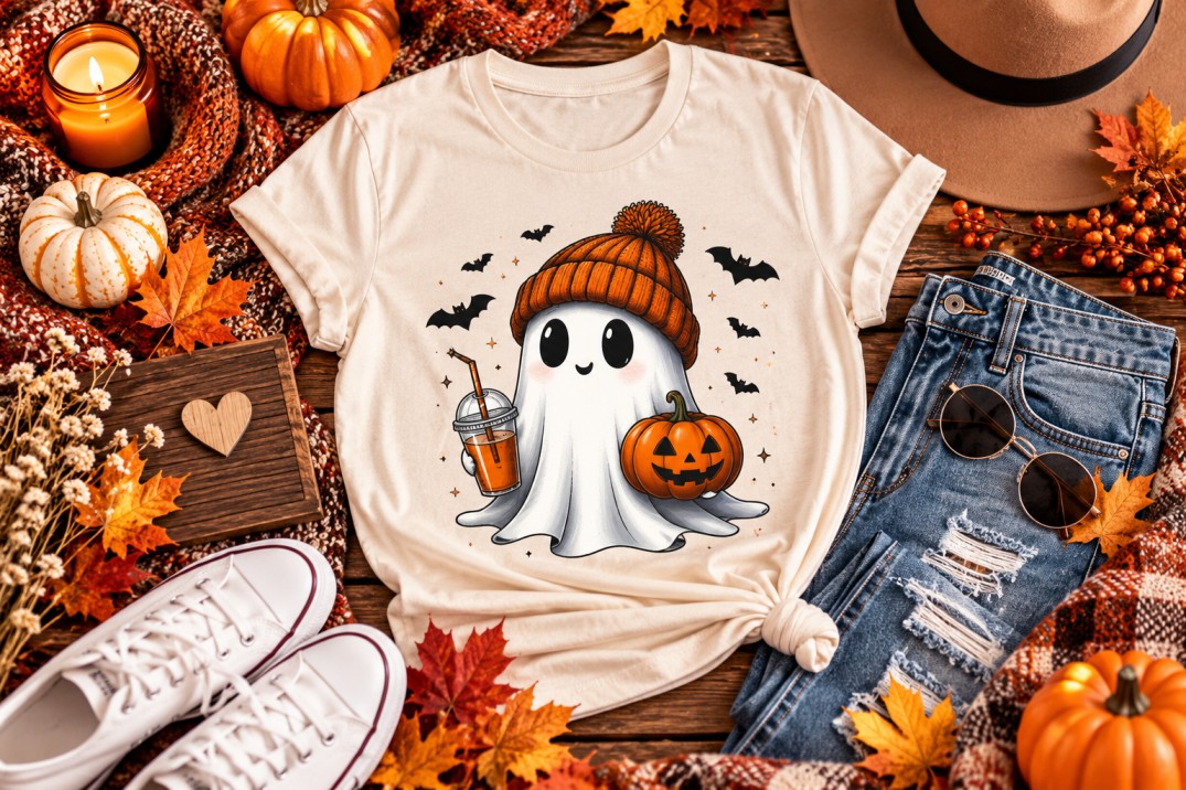 Cute Halloween Doodle V-Neck Tee