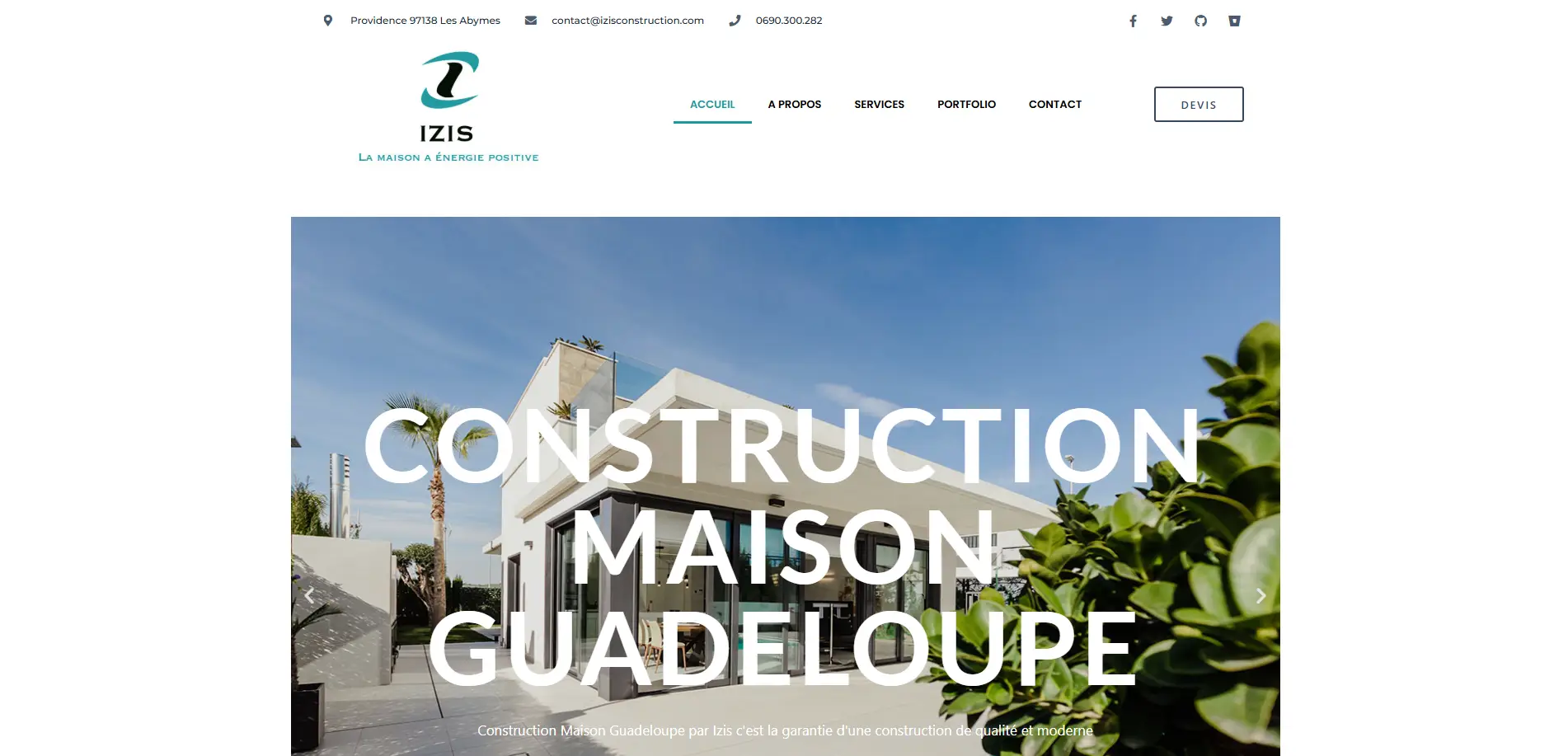 Capture d'écran du projet Izis Construction : Création d'un site web avec portfolio de projets pour le secteur BTP
