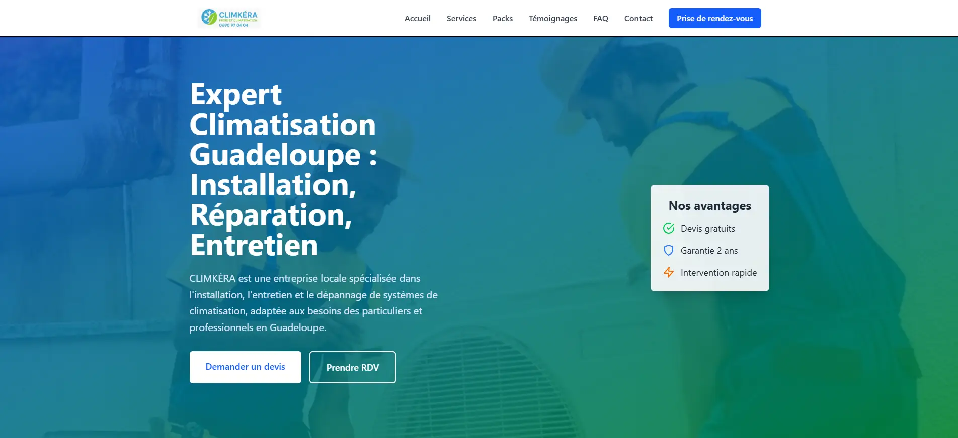 Capture d'écran du projet Climkéra : Développement d'un site pour service local avec intelligence artificielle