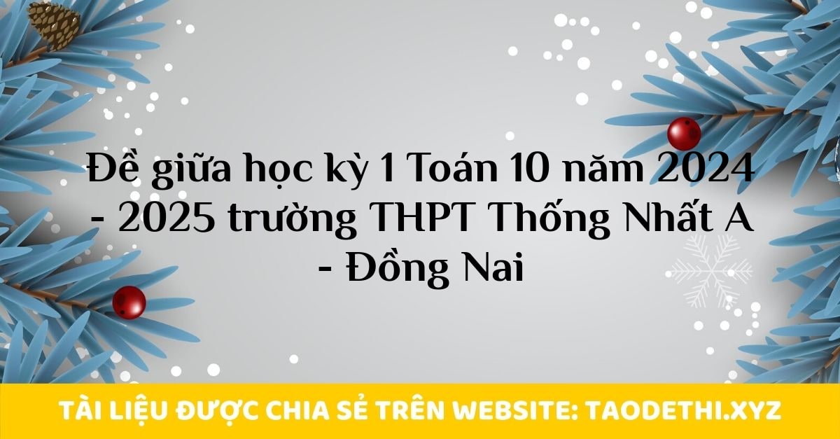 Đề giữa học kỳ 1 Toán 10 năm 2024 - 2025 trường THPT Thống Nhất A - Đồng Nai