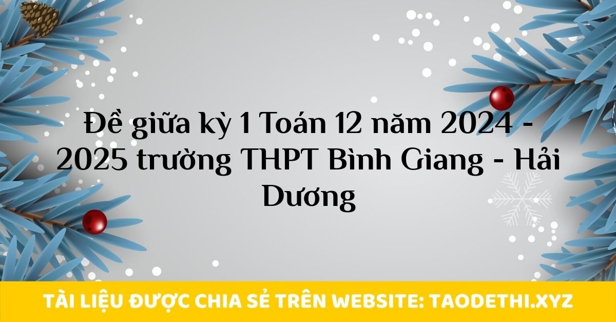 Đề giữa kỳ 1 Toán 12 năm 2024 - 2025 trường THPT Bình Giang - Hải Dương