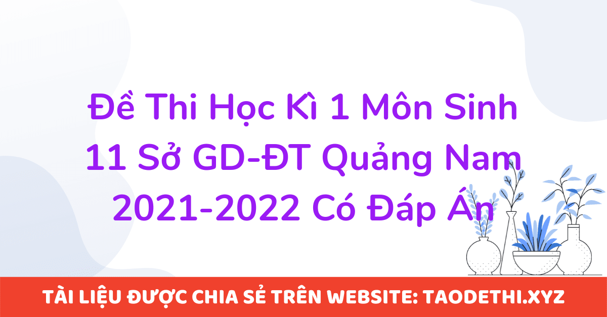 Đề Thi Học Kì 1 Môn Sinh 11 Sở GD-ĐT Quảng Nam 2021-2022 Có Đáp Án