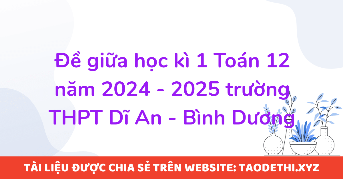 Đề giữa học kì 1 Toán 12 năm 2024 - 2025 trường THPT Dĩ An - Bình Dương