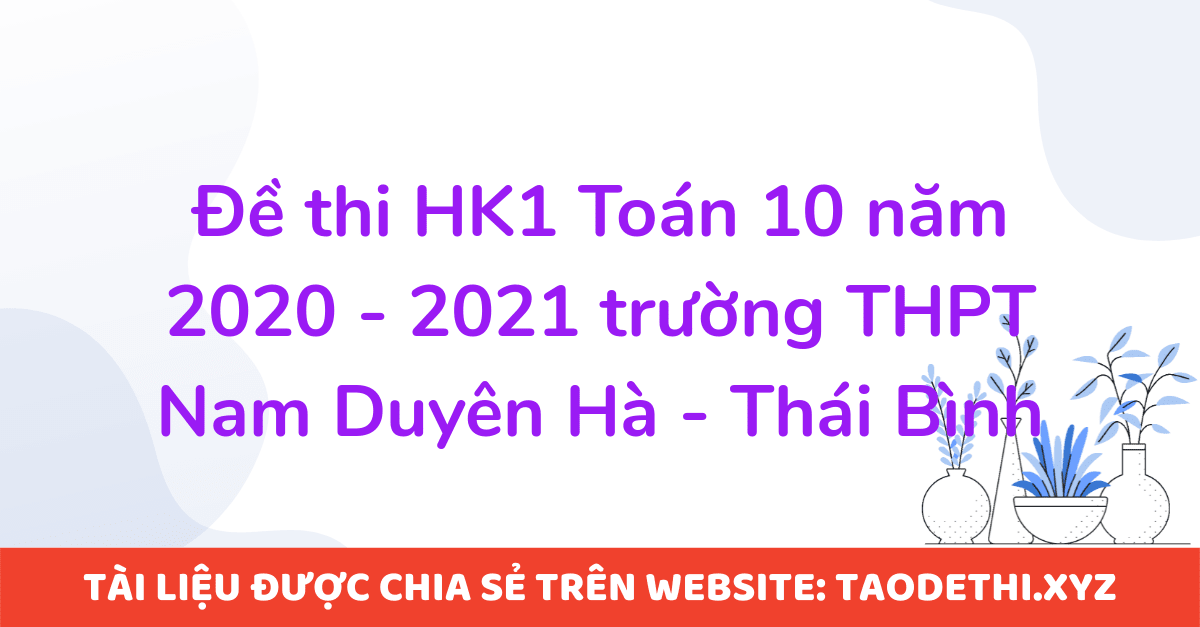 Đề thi HK1 Toán 10 năm 2020 - 2021 trường THPT Nam Duyên Hà - Thái Bình