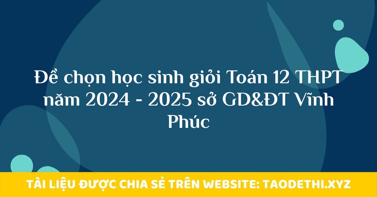 Đề chọn học sinh giỏi Toán 12 THPT năm 2024 - 2025 sở GD&ĐT Vĩnh Phúc