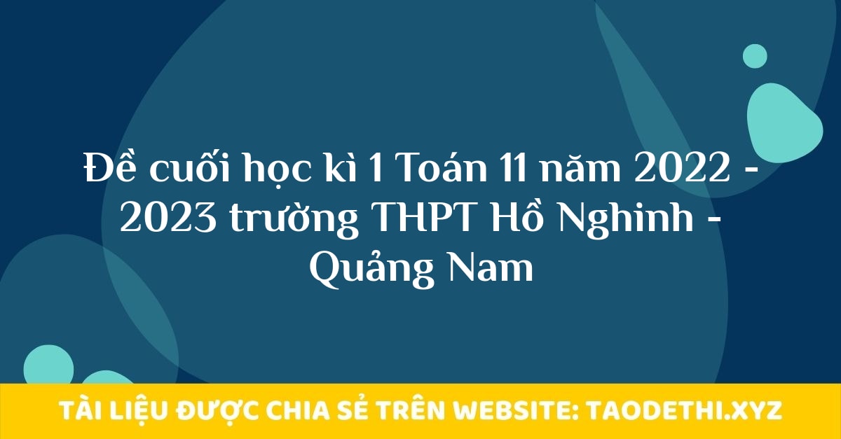 Đề cuối học kì 1 Toán 11 năm 2022 - 2023 trường THPT Hồ Nghinh - Quảng Nam