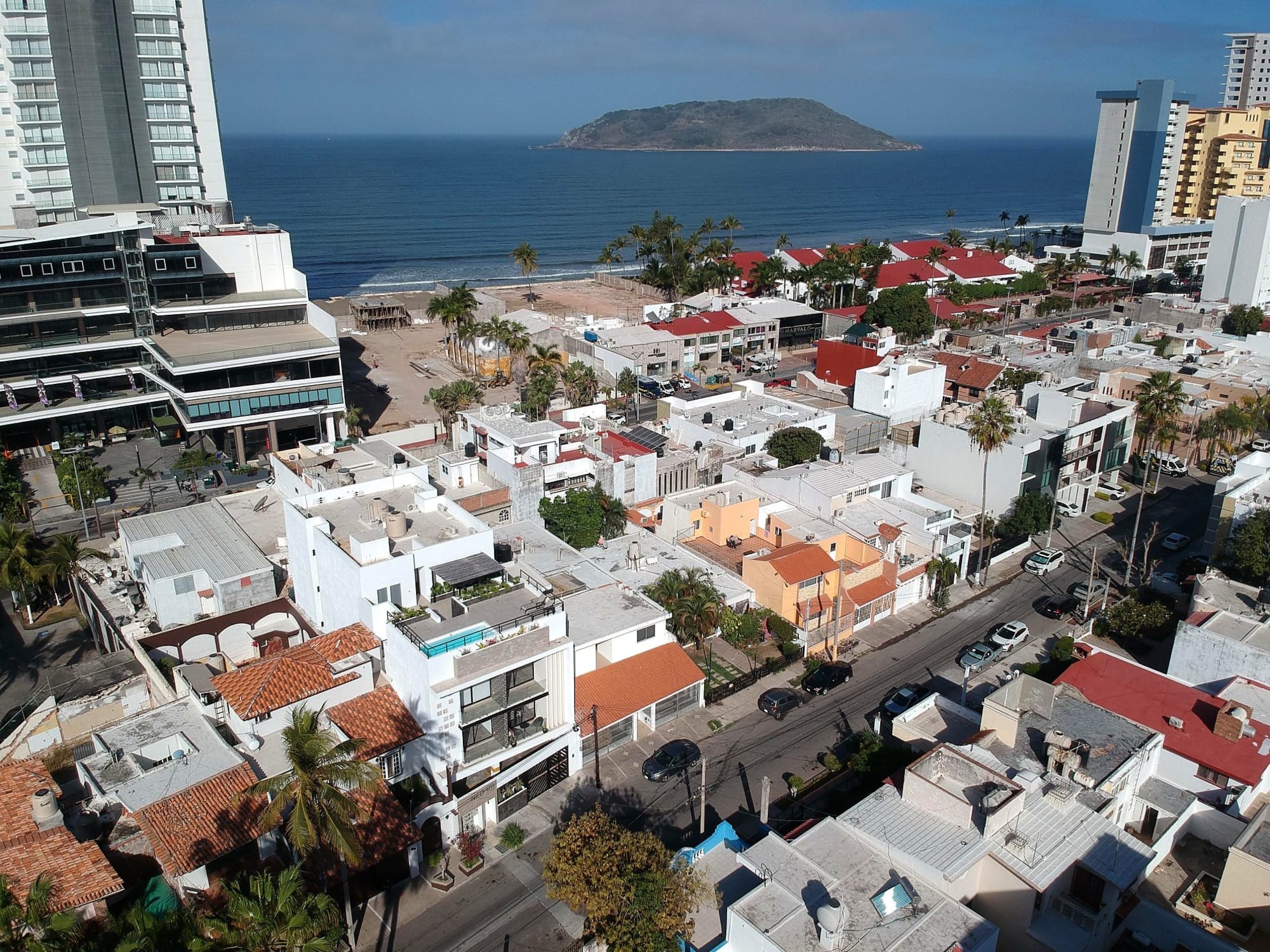 Aerial view of the Golden Zone with Isla de Venados offshore