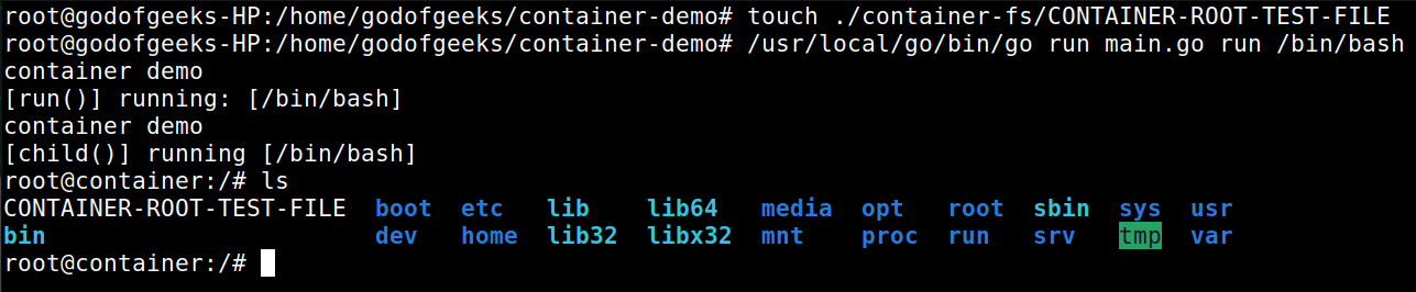 confirm container uses its own file system