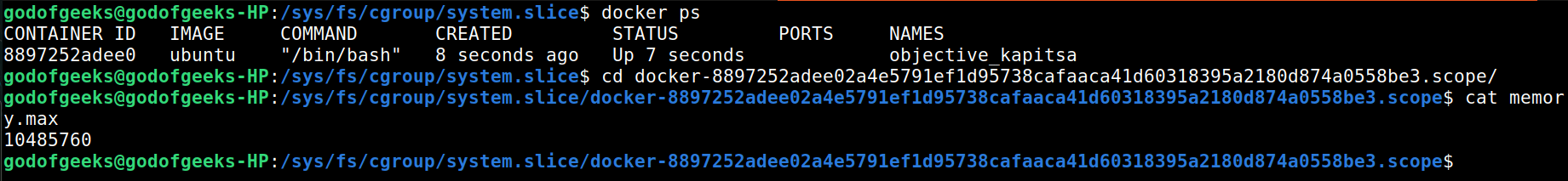 restricted container max memory by cgroup