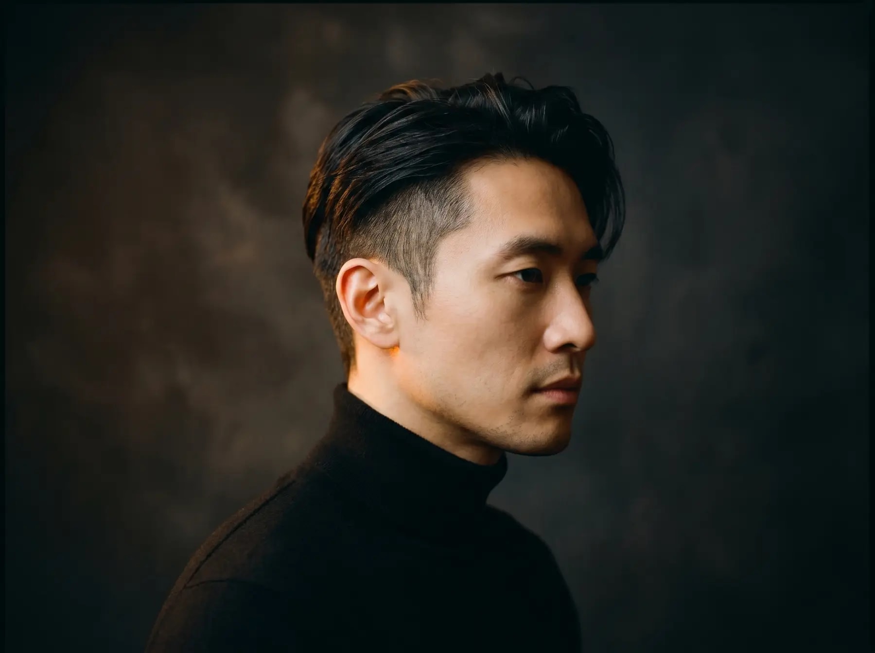 Side profile of a man in soft light, Seoul