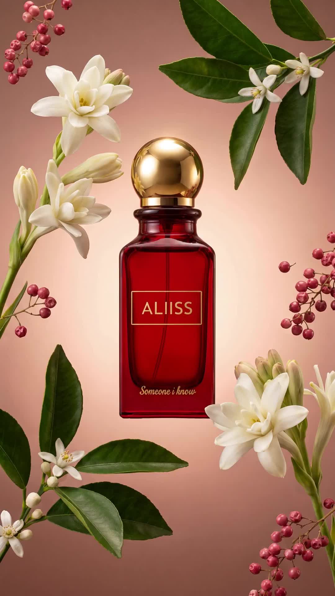 Someone I Know Eau de Parfum, tuberose and orange leaf drifting around the bottle