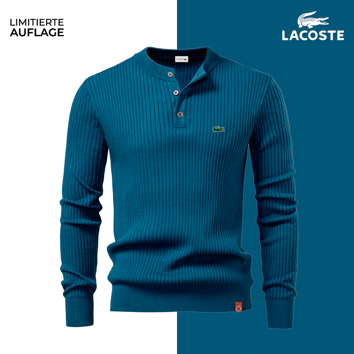 Eleganter grüner Pullover — Rippstrick mit Henley-Kragen