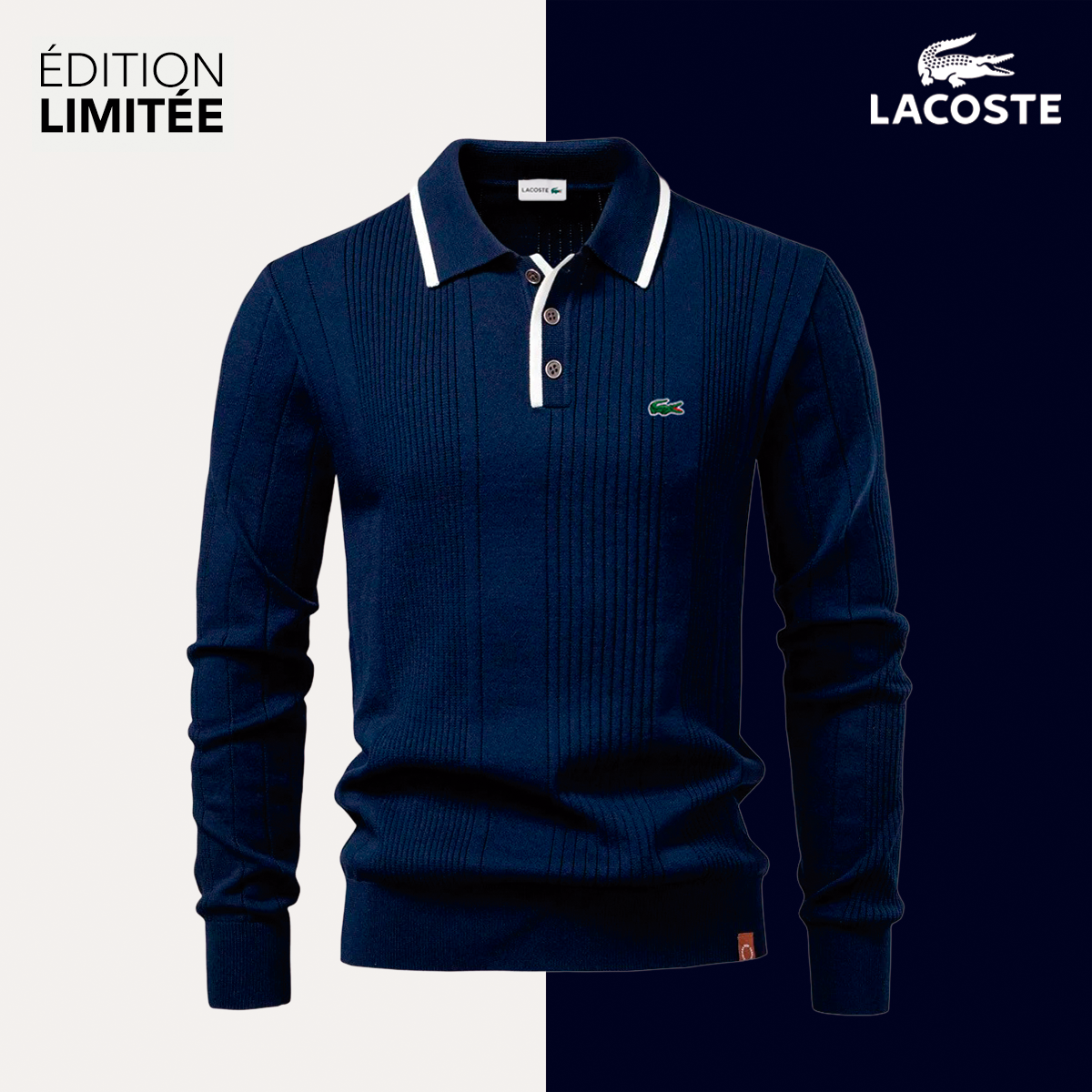 Pull raffiné — maille côtelée avec col polo contrasté