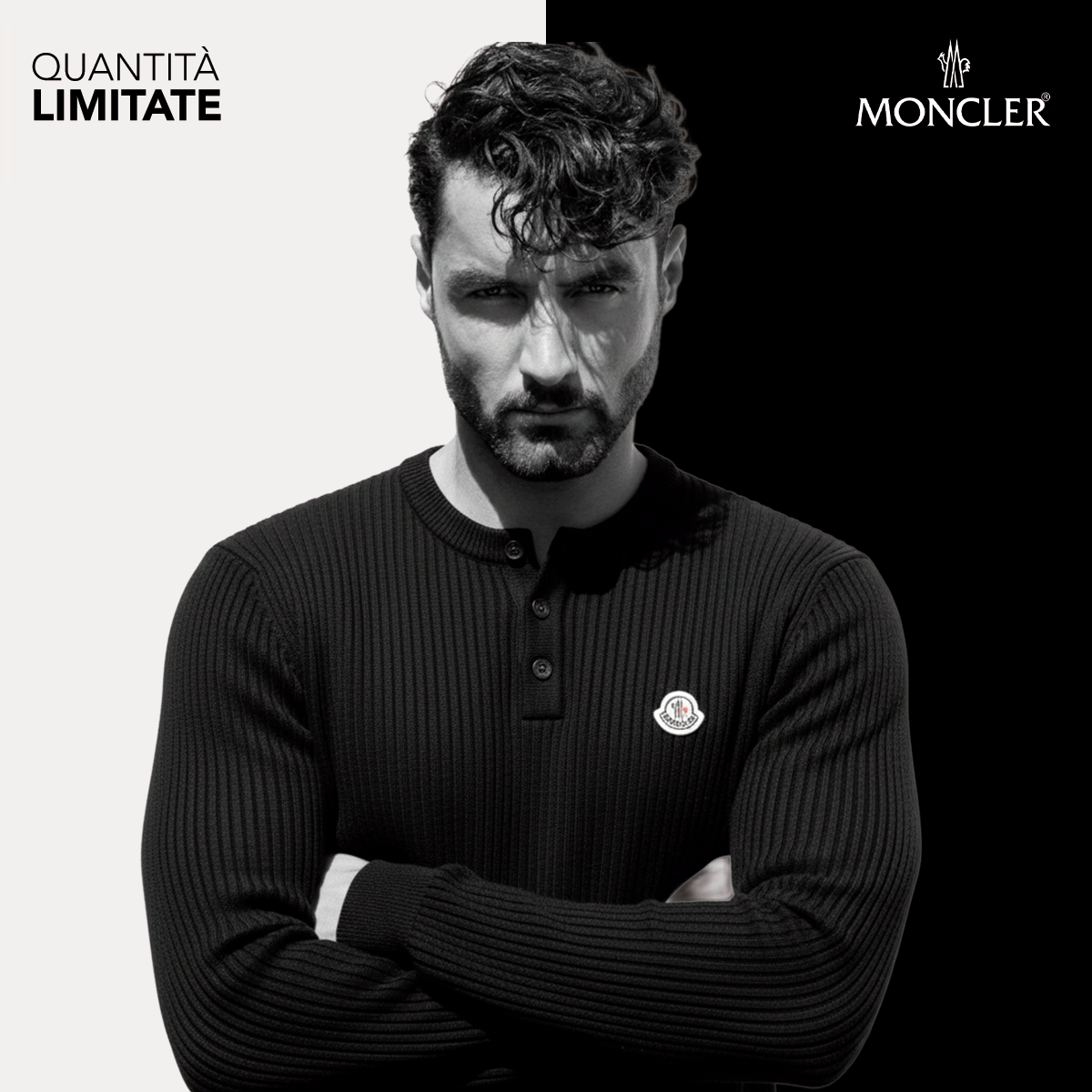 Maglione raffinato premium — dettagli in maglia e bottoni Henley