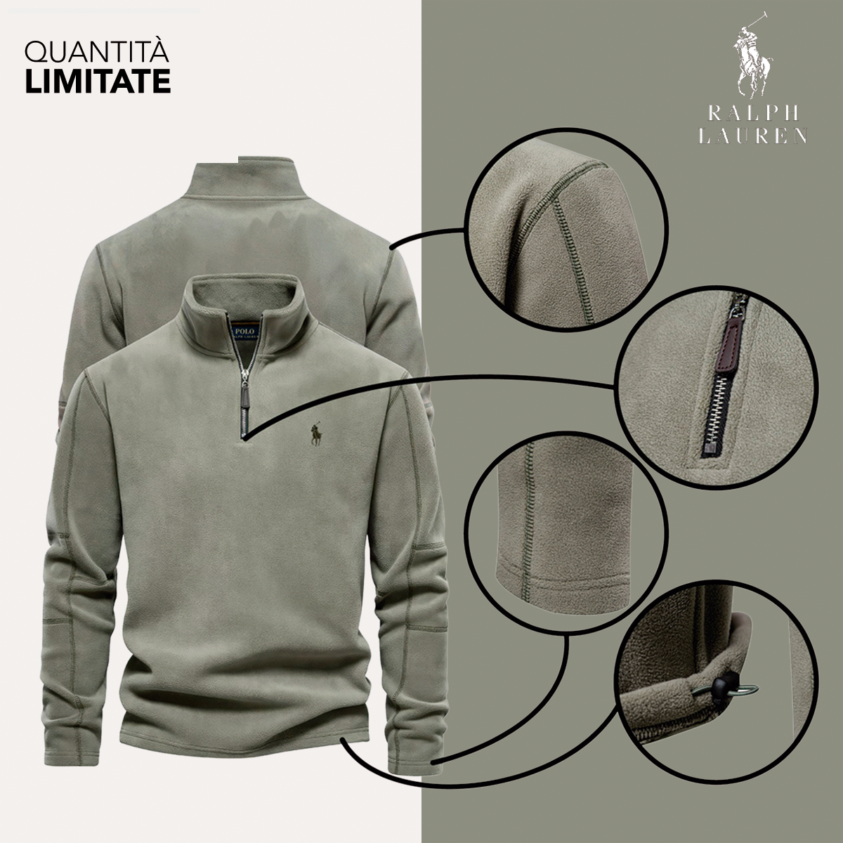 Dettagli premium — texture del pile e cuciture rinforzate
