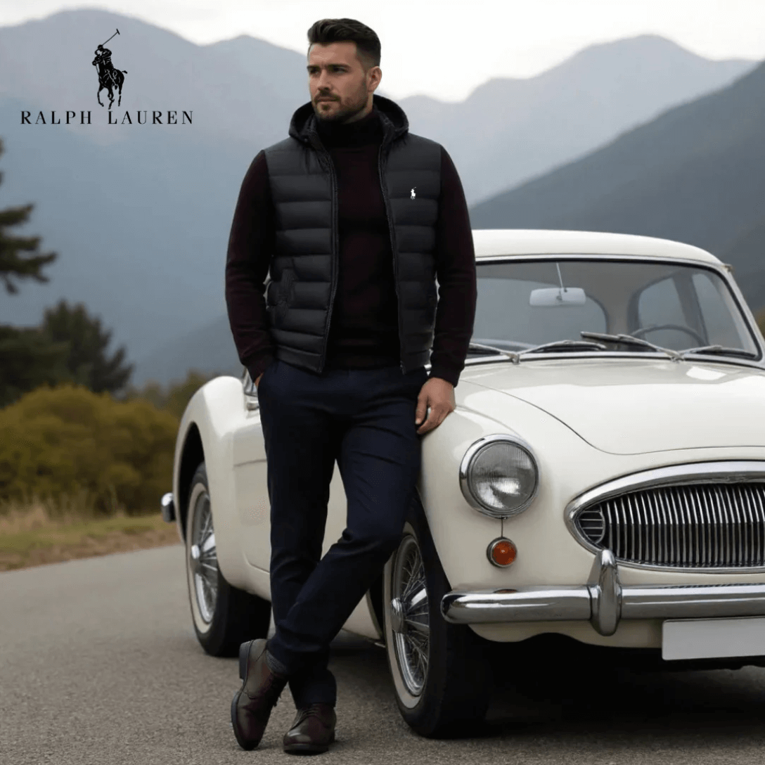 Graue Hybrid-Daunenjacke mit schwarzen Strickärmeln