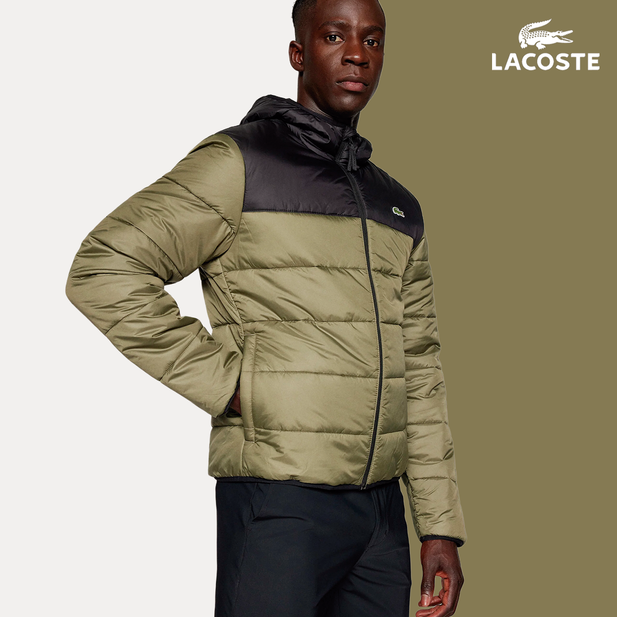 Herren Steppjacke – Detailansicht Reißverschluss und Kapuze