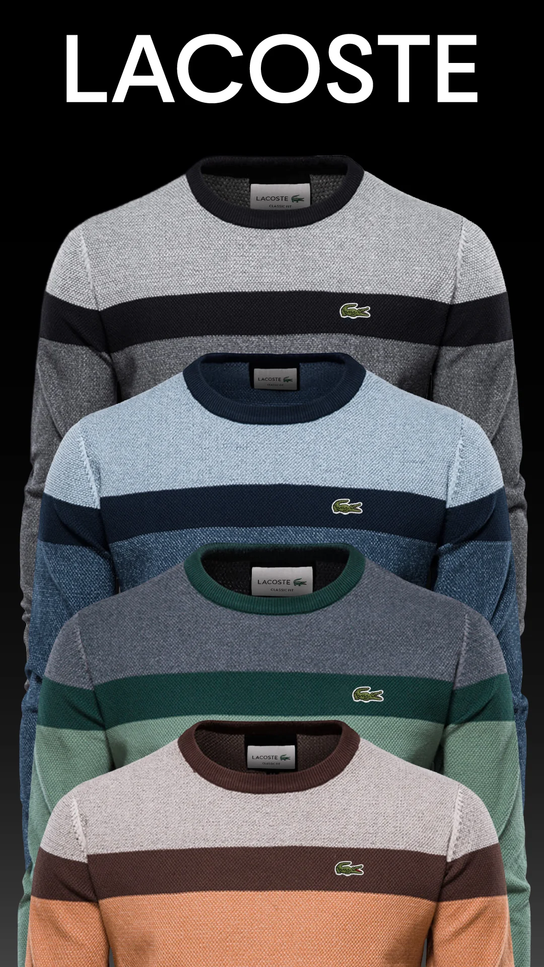 Dettaglio del maglione tricolore — trama della maglia e finitura di collo e spalle