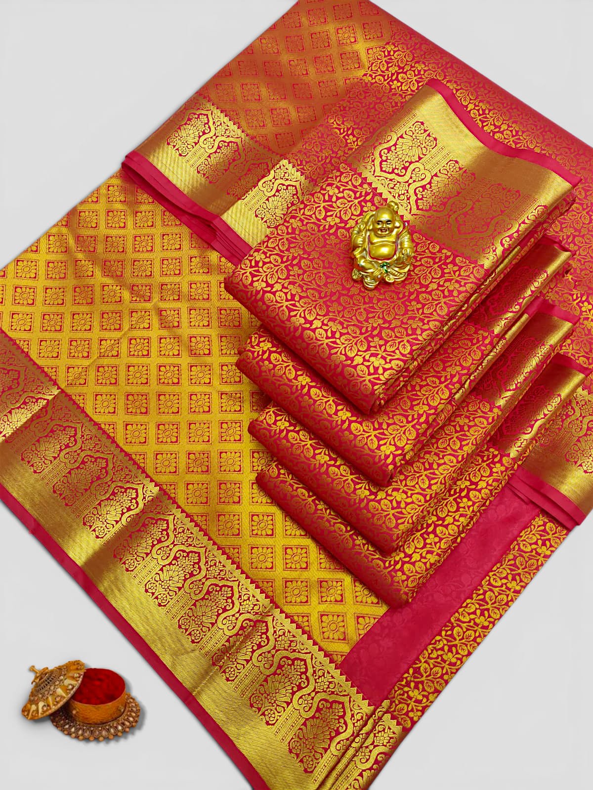 Individually photographed Bridal Semi Silk saree identified by a Sara Trends design code