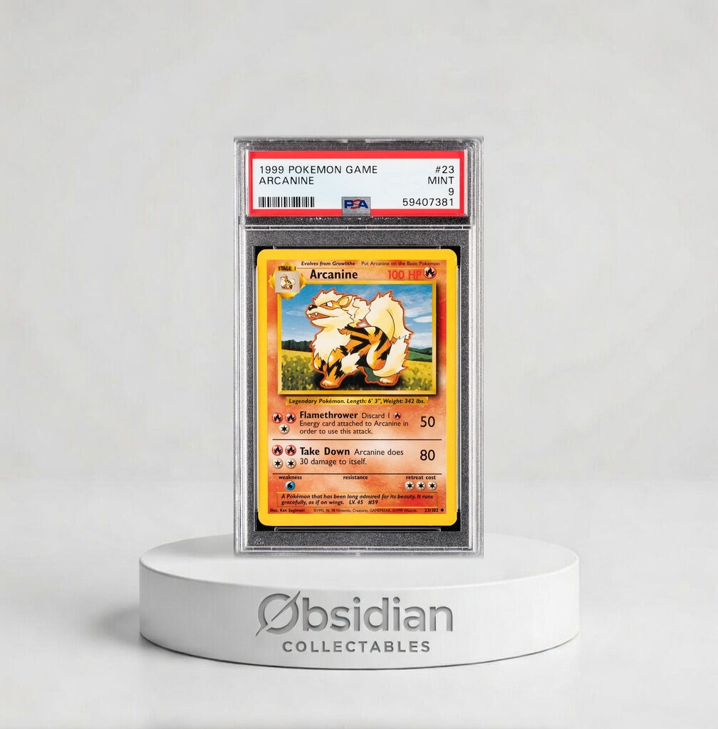 arcanine pokemon card 1999 #59 This is of the Uncommon rarity. Arcanine Shadowless Base Set PSA