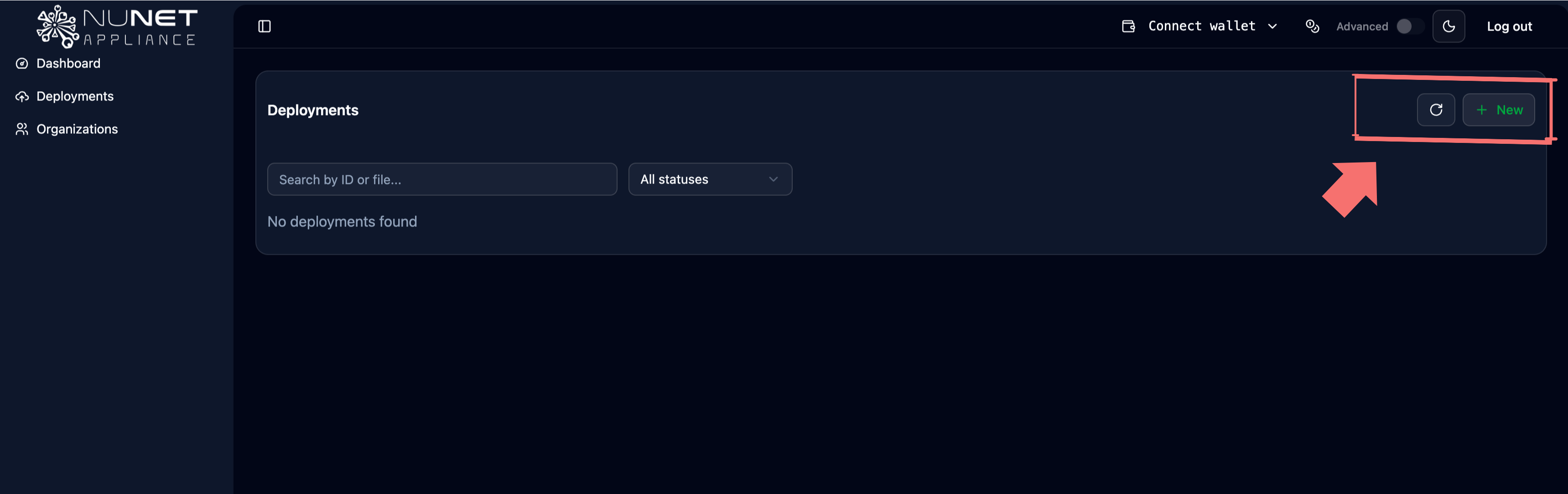 Select deployments and new to deploy a new ensemble