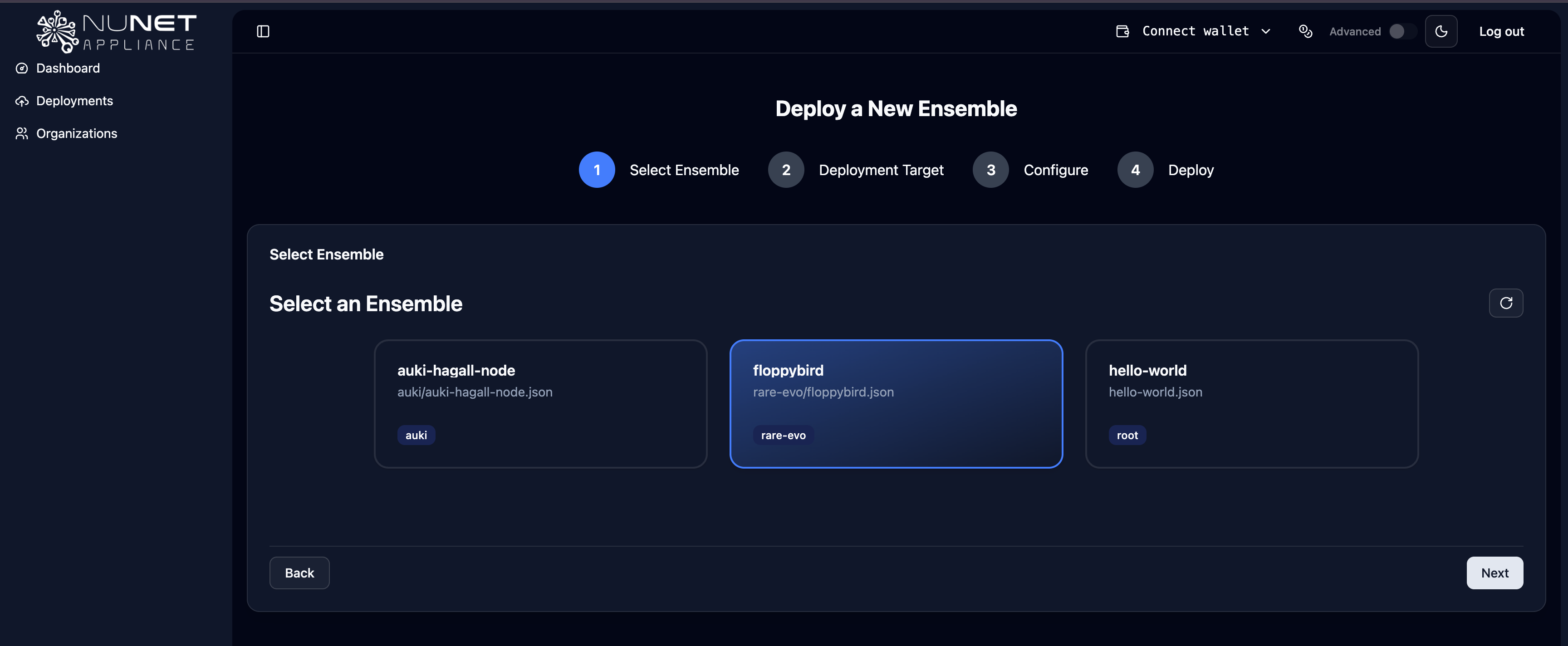 Select an ensemble template