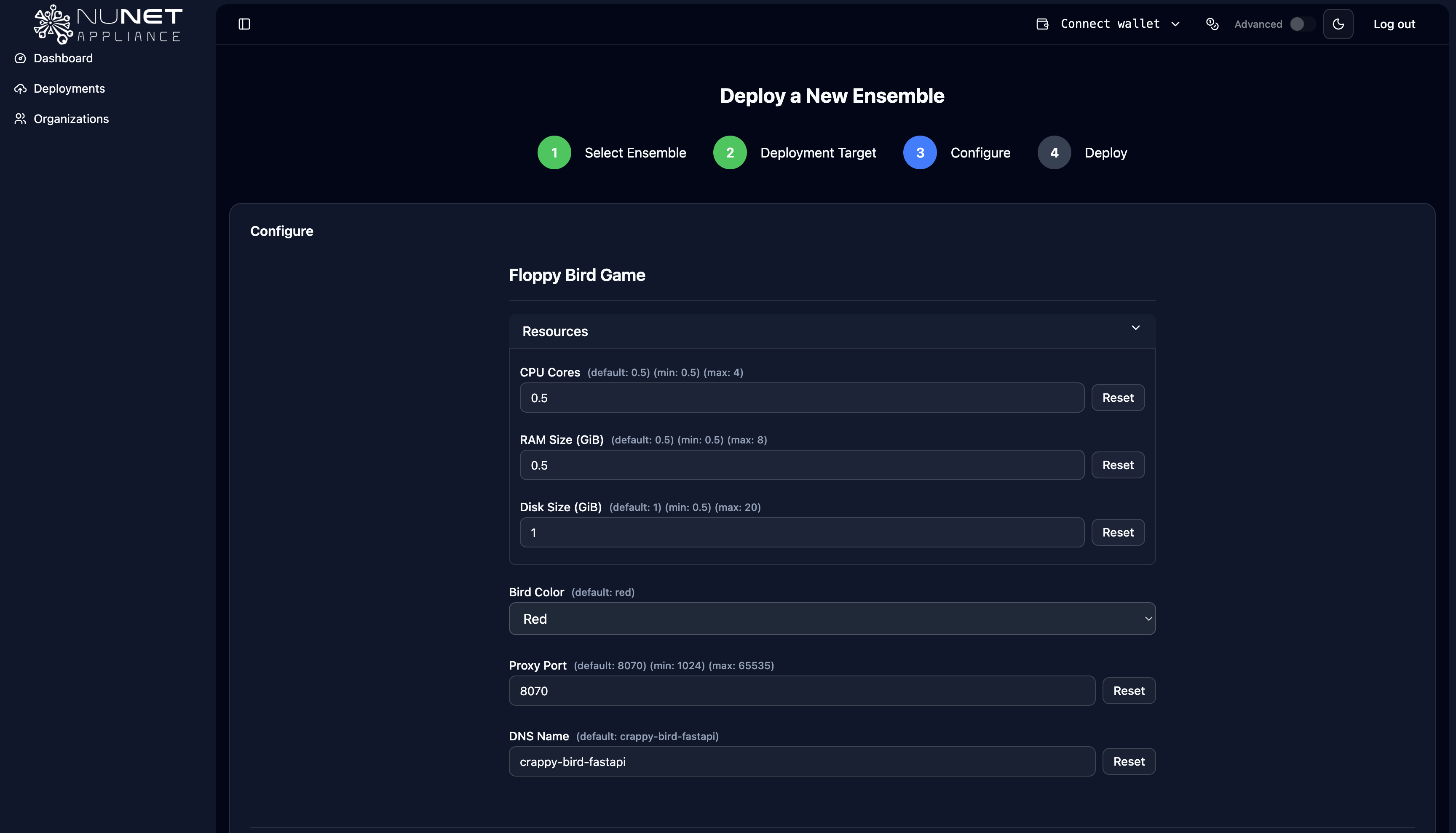 Configure and adjust resources/parameters