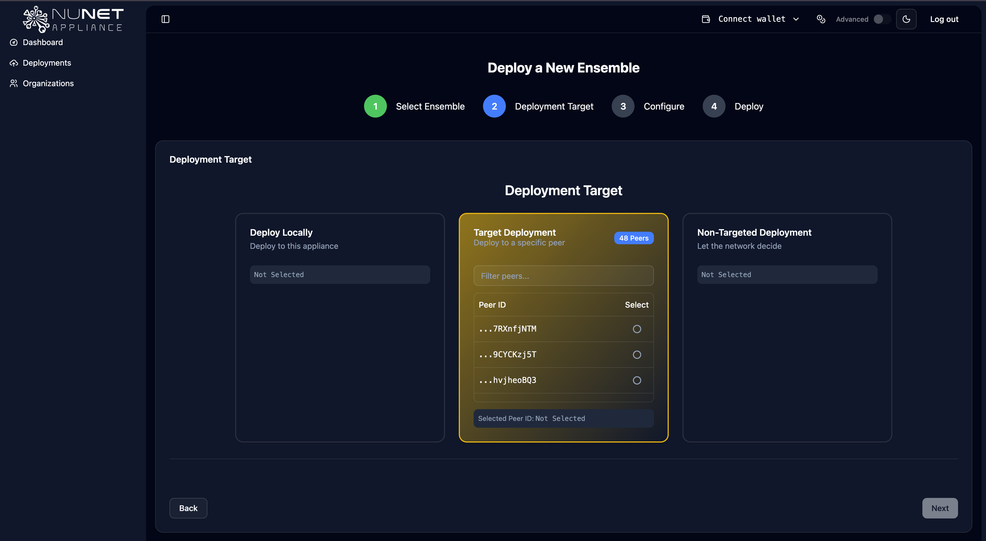 Select deployment destination