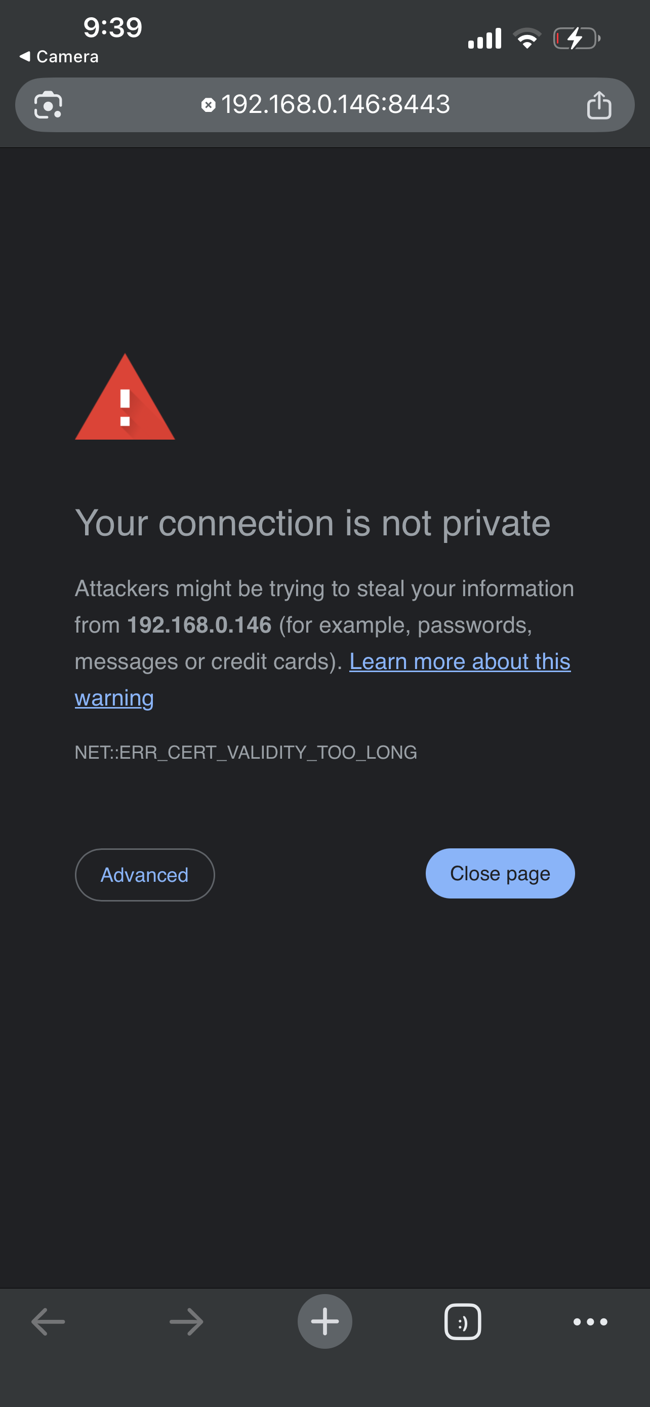 Connection not private warning