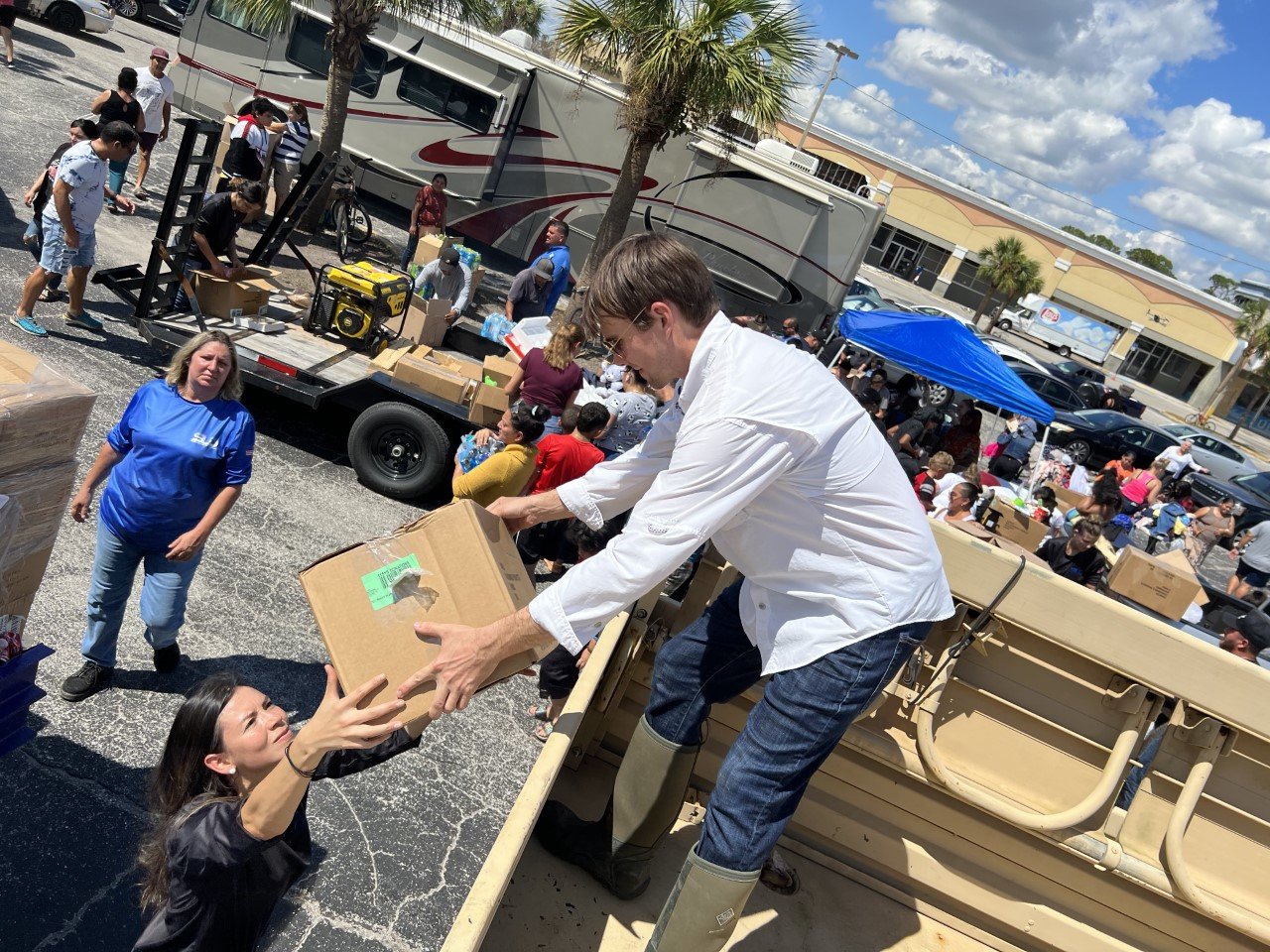 Pallets of water, food and essentials at Family Dollar Store Fort Myers - Hurricane Ian relief - Standard Land Development and MJ Newell Homes