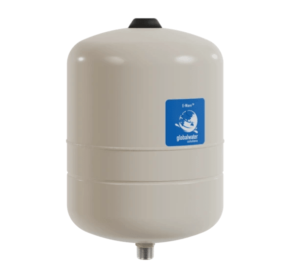 Side profile of the Global Water Solutions 24L pressure tank showing the compact design and high-grade polyurethane paint finish