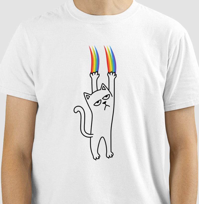 Rainbow Cat — LGBT, Orgulho Gay, Gato Queer, Humor | Ô Bicha! — Camiseta